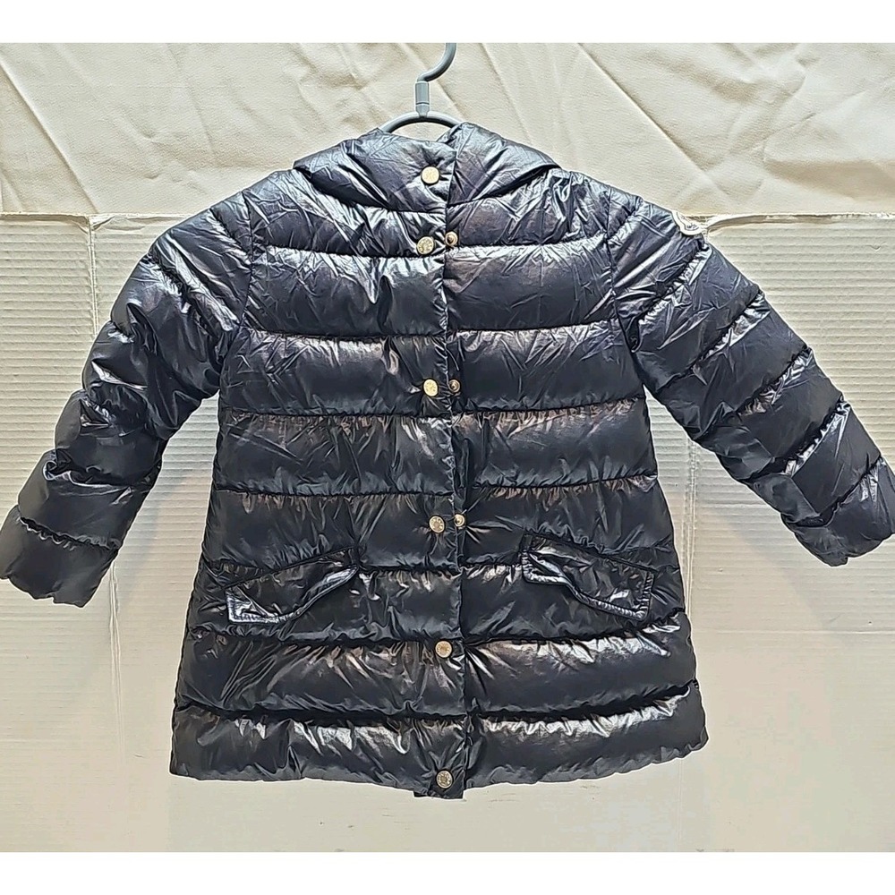 Moncler Kids Navy Blue Hooded Goose Down Puffer Jacket Nylon Zip Logo Size 3